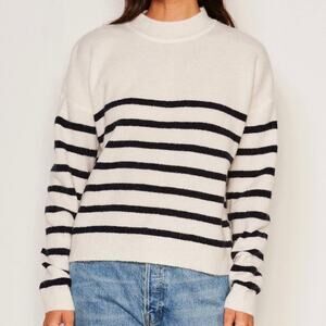 Bailey 44 Sundry Stripes Mock Neck Cozy Sweater in Oyster Fuzzy Size Small